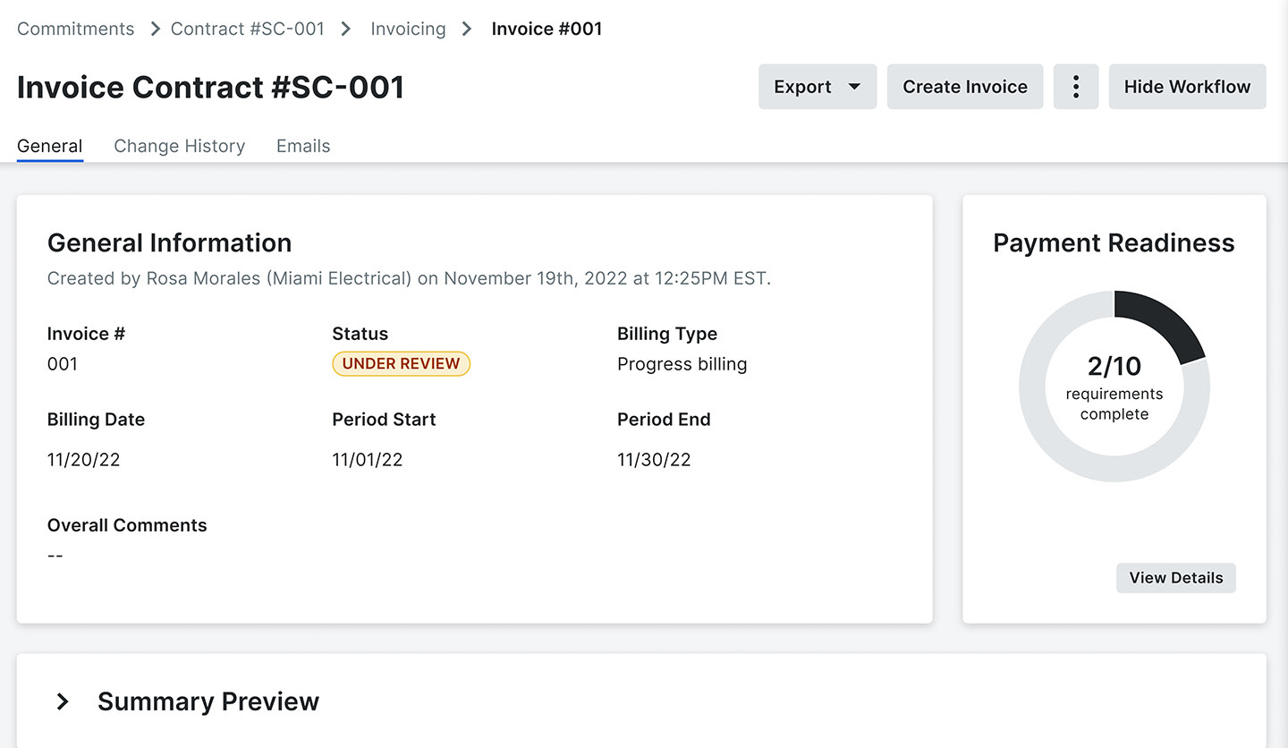 Procore invoicing tool