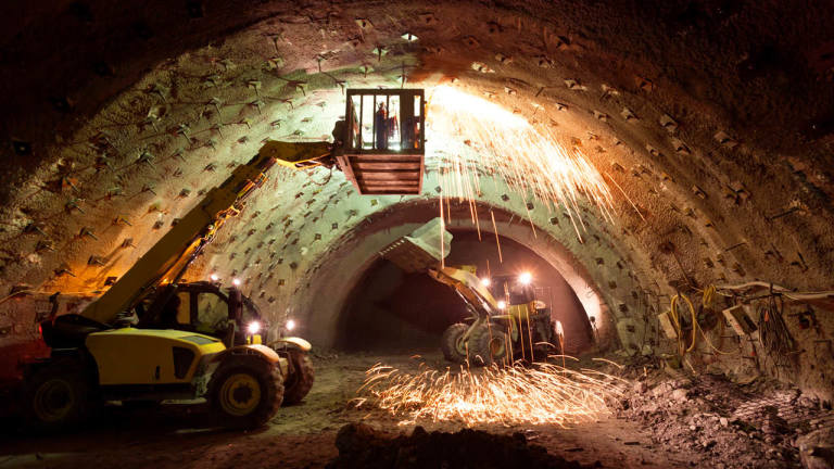 Construction workers working in a tunnel