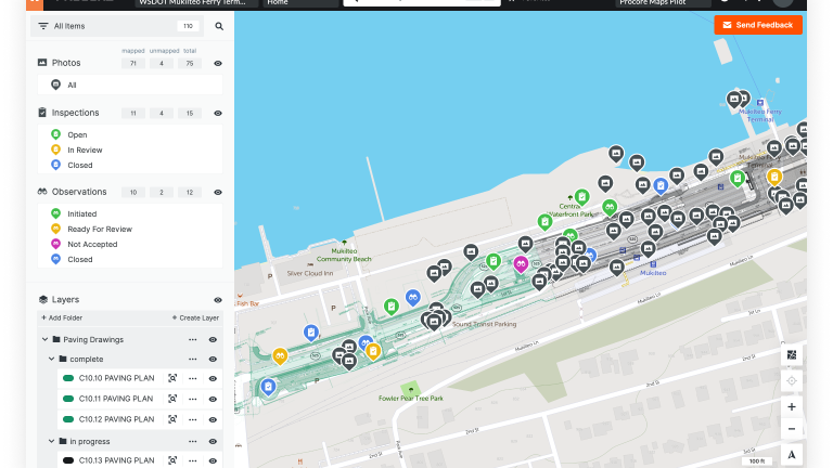 screencapture of mapping software within procore