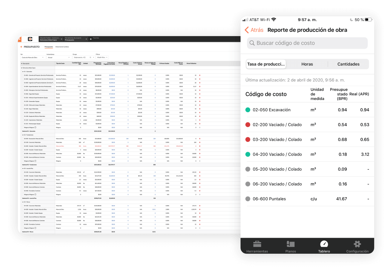 Project Financials app screen